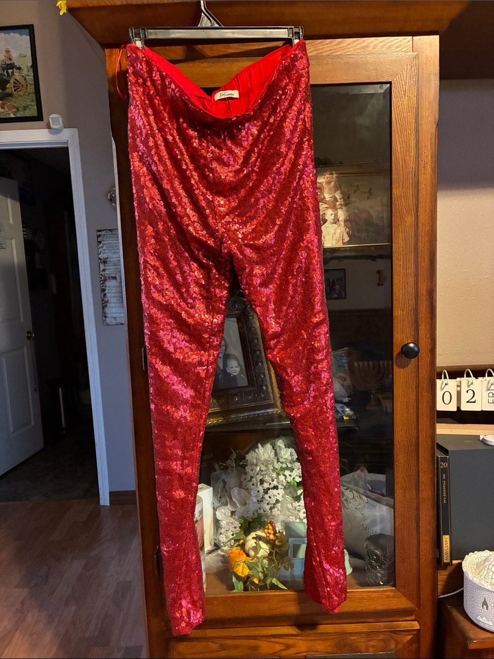 Red Sequin High-Waist Leggings by Unbranded